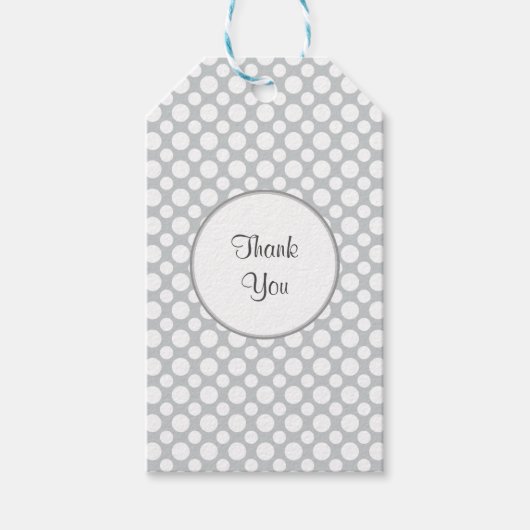 Witte Polka Dots op Grijs Custom Dank u Label Cadeaulabel (Voorkant)