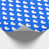 Witte polka harten blauw cadeaupapier (Hoek)