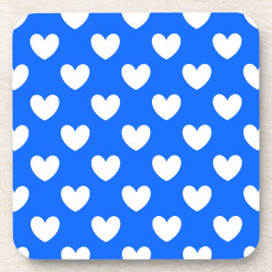 Witte polka harten blauw drankjes onderzetter