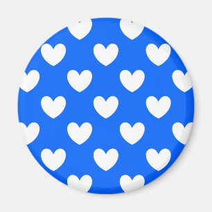 Witte polka harten blauw magneet