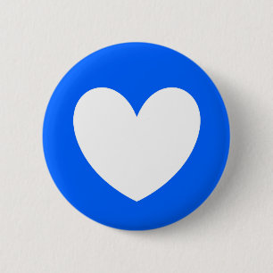 Witte polka harten blauw ronde button 5,7 cm