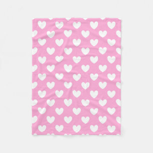 Witte polka harten op Cotton Candy Roze Fleece Deken