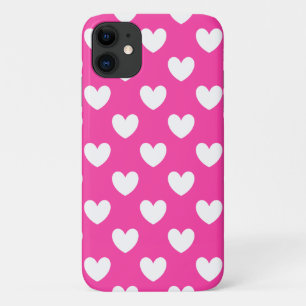 Witte polka-harten op fuchsia roze iPhone 11 hoesje