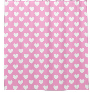 Witte polka harten op katoenhoudend Snoep Roze Douchegordijn
