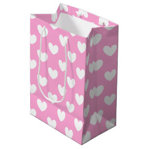 Witte polka harten op katoenhoudend Snoep Roze Medium Cadeauzakje