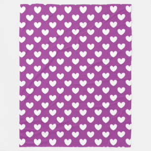 Witte polka harten op paars fleece deken