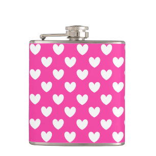 Witte polka harten van fuchsia roze heupfles