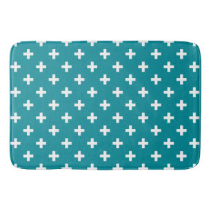 Witte polka kruist blauwgroen badmat