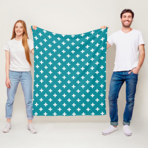 Witte polka kruist blauwgroen fleece deken