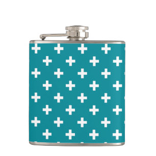 Witte polka kruist blauwgroen heupfles