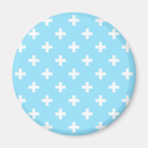 Witte polka kruist op babyblauw magneet