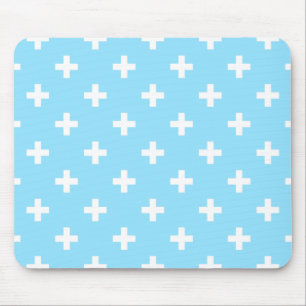 Witte polka kruist op babyblauw muismat