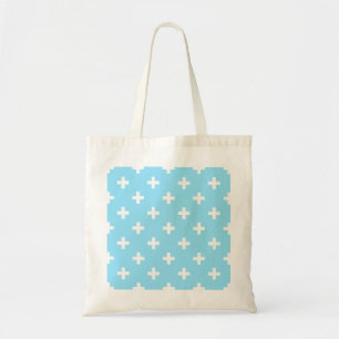 Witte polka kruist op babyblauw tote bag