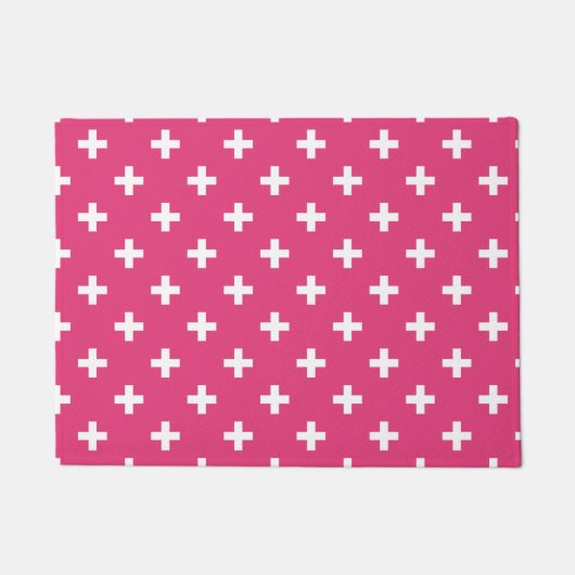 Witte polka kruist op fuchsia deurmat (Voorkant)