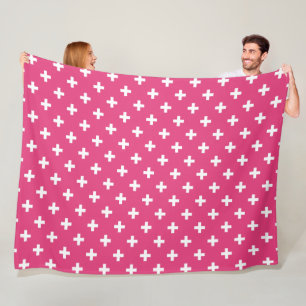 Witte polka kruist op fuchsia fleece deken