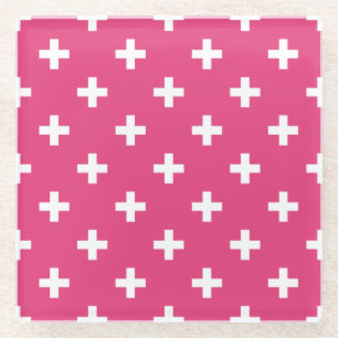 Witte polka kruist op fuchsia glazen onderzetter