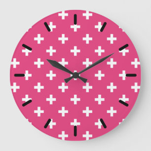 Witte polka kruist op fuchsia grote klok
