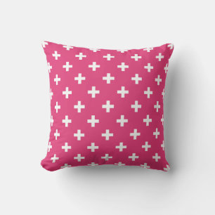 Witte polka kruist op fuchsia kussen