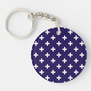 Witte polka kruist op marineblauw sleutelhanger