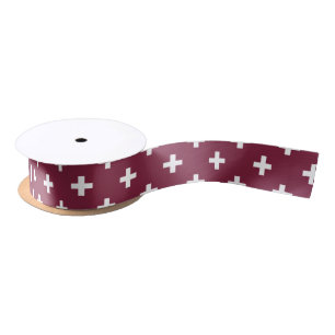 Witte polka kruist op moerbei lint