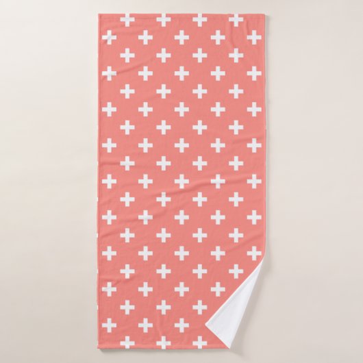 Witte polka kruist op perziken badhanddoek (Badhanddoek)