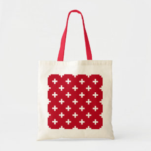 Witte polka kruist op rood tote bag