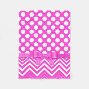 Witte polka punt en chevron en roze lint fleece deken