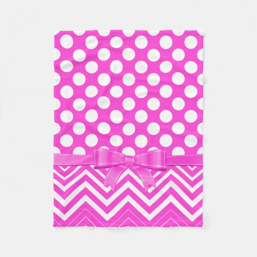 Witte polka punt en chevron en roze lint fleece deken (Voorkant)