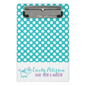 Witte polka punt en turquoise achtergrond mini klembord (Voorkant)