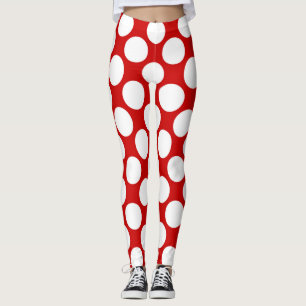 Witte polka stippen groot op een rode achtergrond  leggings