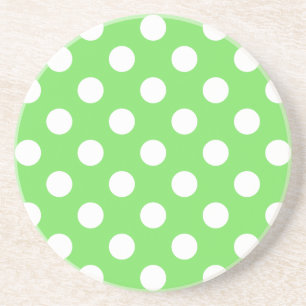 Witte polka stippen op appelgroen zandsteen onderzetter