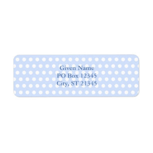 Witte polka stippen op babyblauw etiket