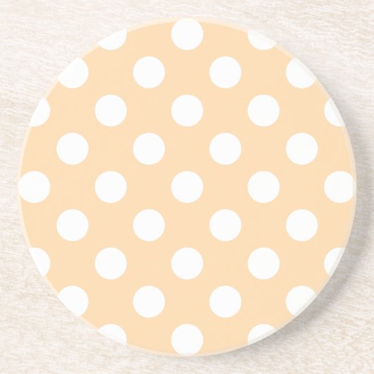 Witte polka-stippen op beige zandsteen onderzetter (Voorkant)