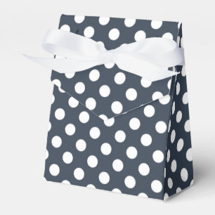 Witte polka-stippen op blauw-grijs bedankdoosjes