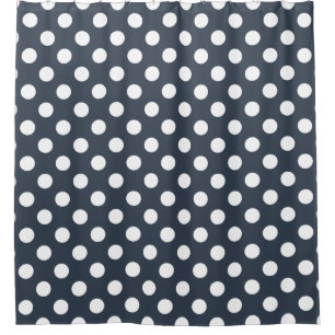 Witte polka-stippen op blauw-grijs douchegordijn