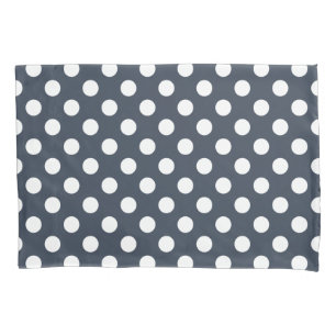 Witte polka-stippen op blauw-grijs kussensloop