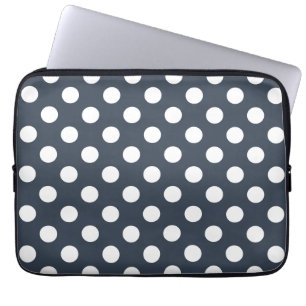 Witte polka-stippen op blauw-grijs laptop sleeve