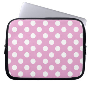 Witte polka stippen op bleek roze laptop sleeve