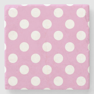 Witte polka stippen op bleek roze stenen onderzetter