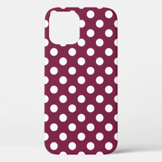 Witte polka-stippen op Bourgogne iPhone 12 Hoesje