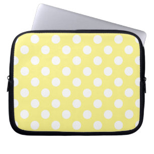 Witte polka stippen op citroengeel laptop sleeve