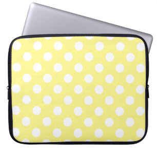 Witte polka stippen op citroengeel laptop sleeve