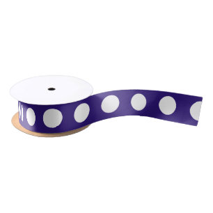 Witte polka stippen op donkerblauw lint