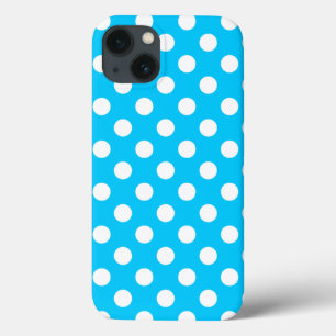 Witte polka stippen op elektrisch blauw Hoesje-Mat iPhone 13 Hoesje