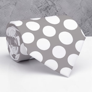 Witte polka stippen op grijze maatwerk stropdas