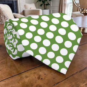 Witte polka stippen op groene maatwerk stropdas