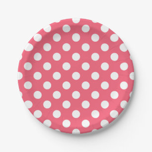 Witte polka stippen op koraal papieren bordje