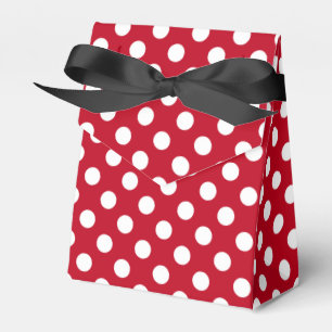 Witte polka stippen op rood bedankdoosjes