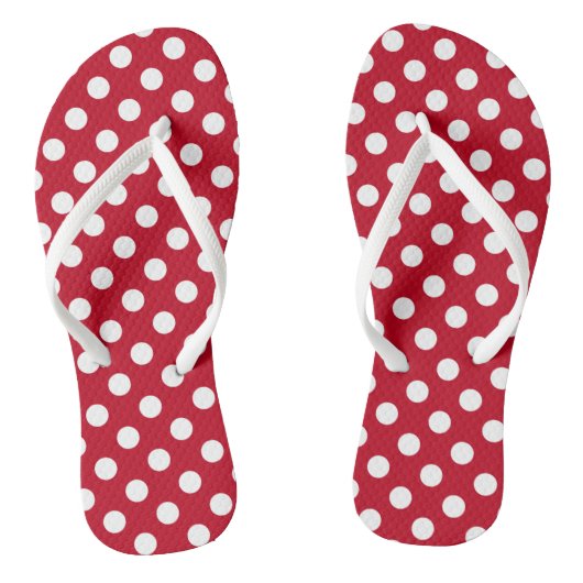 Witte polka stippen op rood teenslippers (Voetbed)