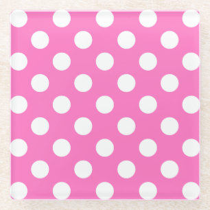 Witte polka stippen op roze glazen onderzetter